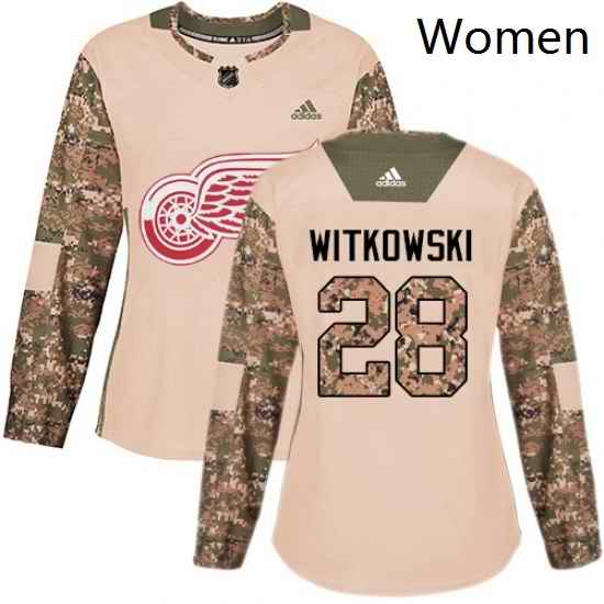 Womens Adidas Detroit Red Wings 28 Luke Witkowski Authentic Camo Veterans Day Practice NHL Jersey